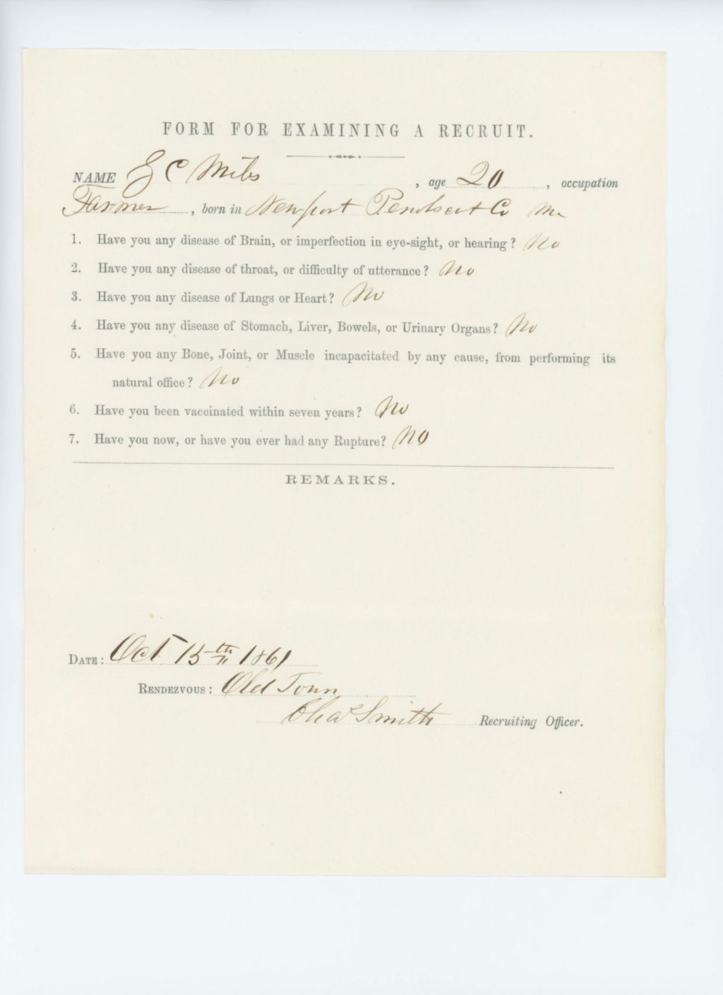 Miniature of S.C. Miles Medical Examination