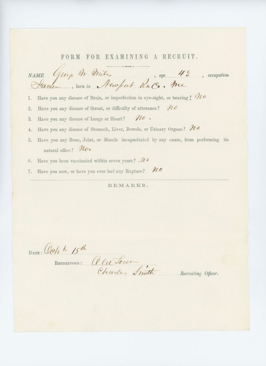 Miniature of George W. Miles Medical Examination
