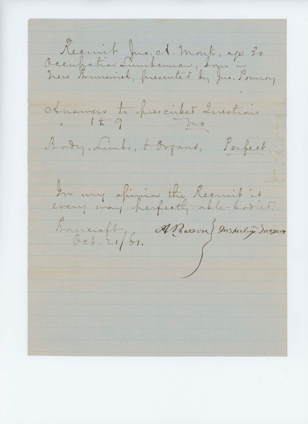 Miniature of Jonathan A. Monk Medical Examination