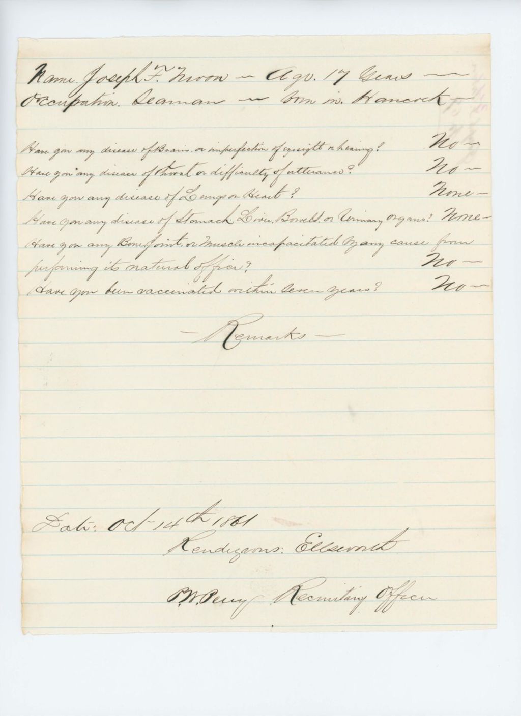 Miniature of Joseph F. Moon Medical Examination