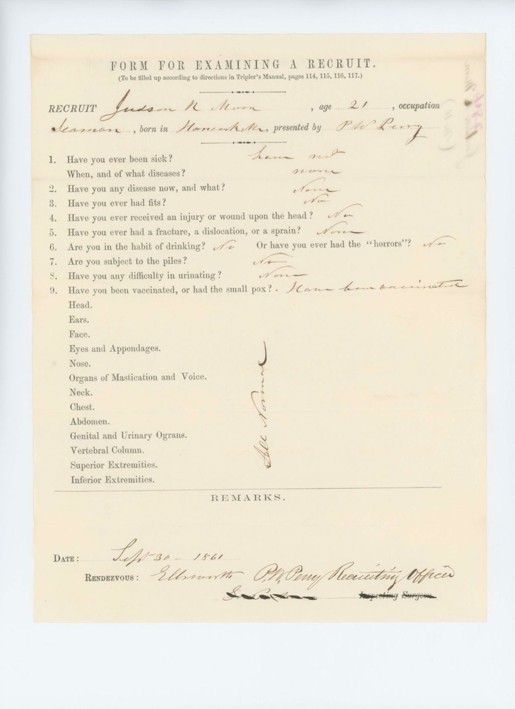 Miniature of Judon R. Moon Medical Examination