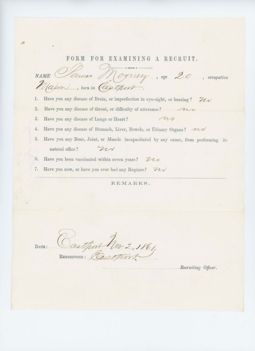 Miniature of James Mooney Medical Examination