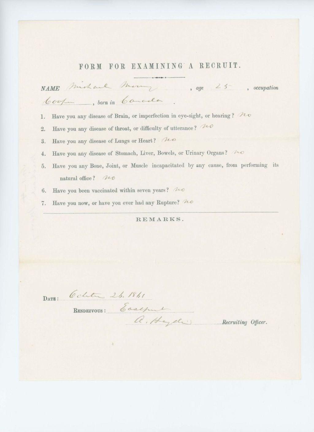 Miniature of Michael Morey Medical Examination