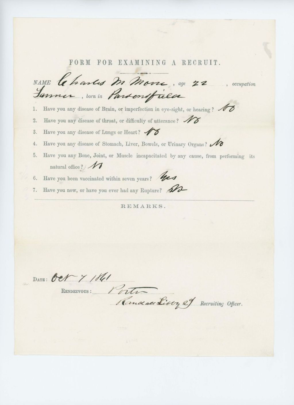 Miniature of Charles M. Moore Medical Examination