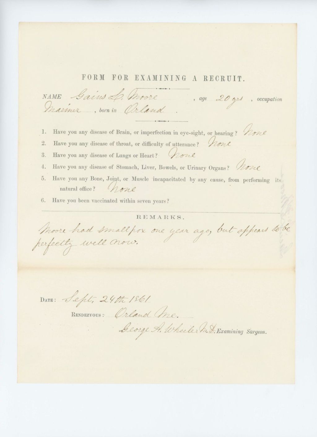 Miniature of Gains L. Moore Medical Examination