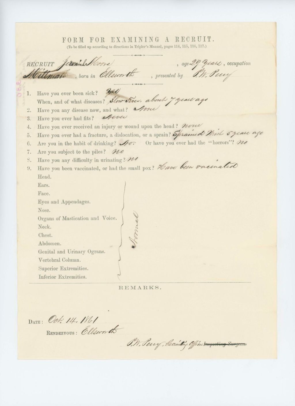 Miniature of Jeremiah Moore Medical Examination