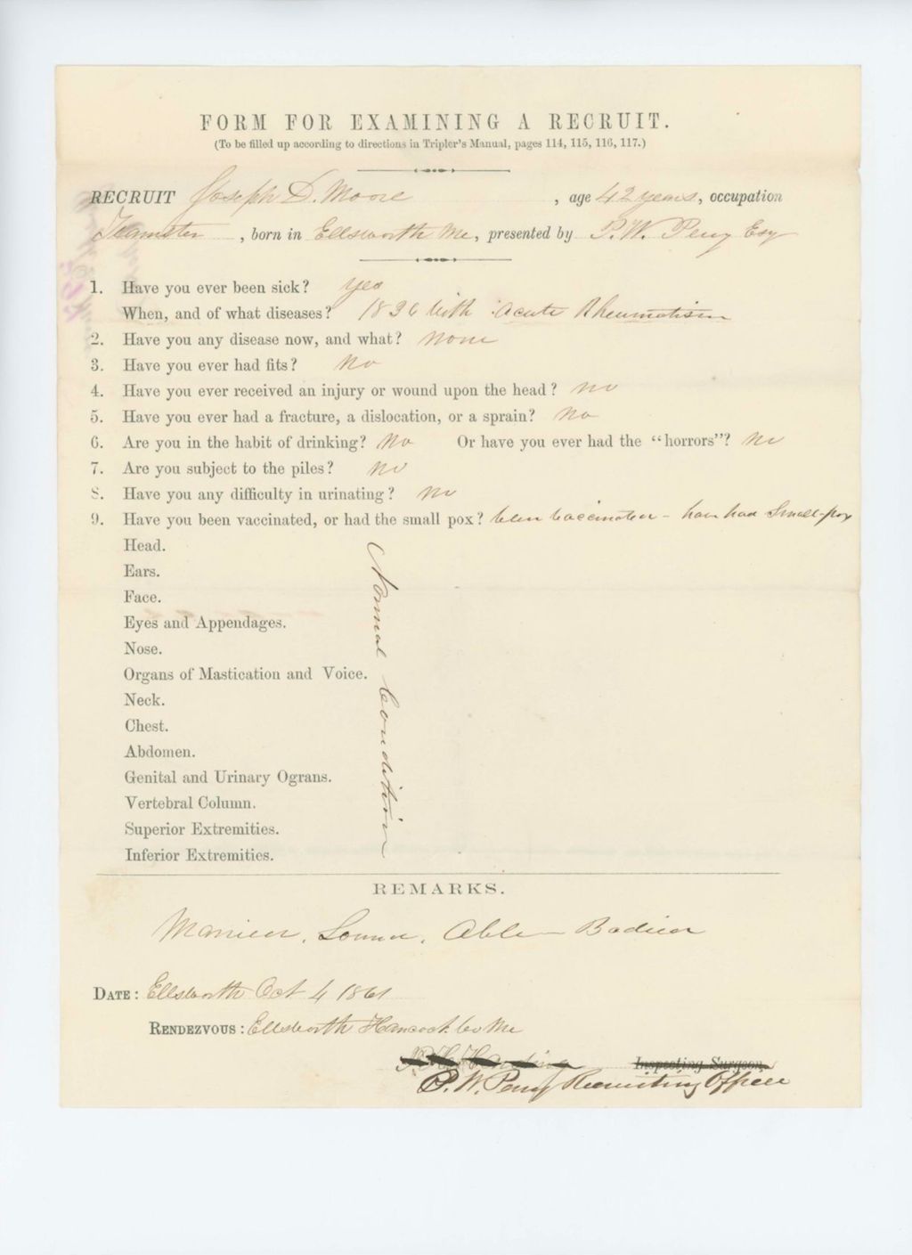 Miniature of Joseph D. Moore Medical Examination