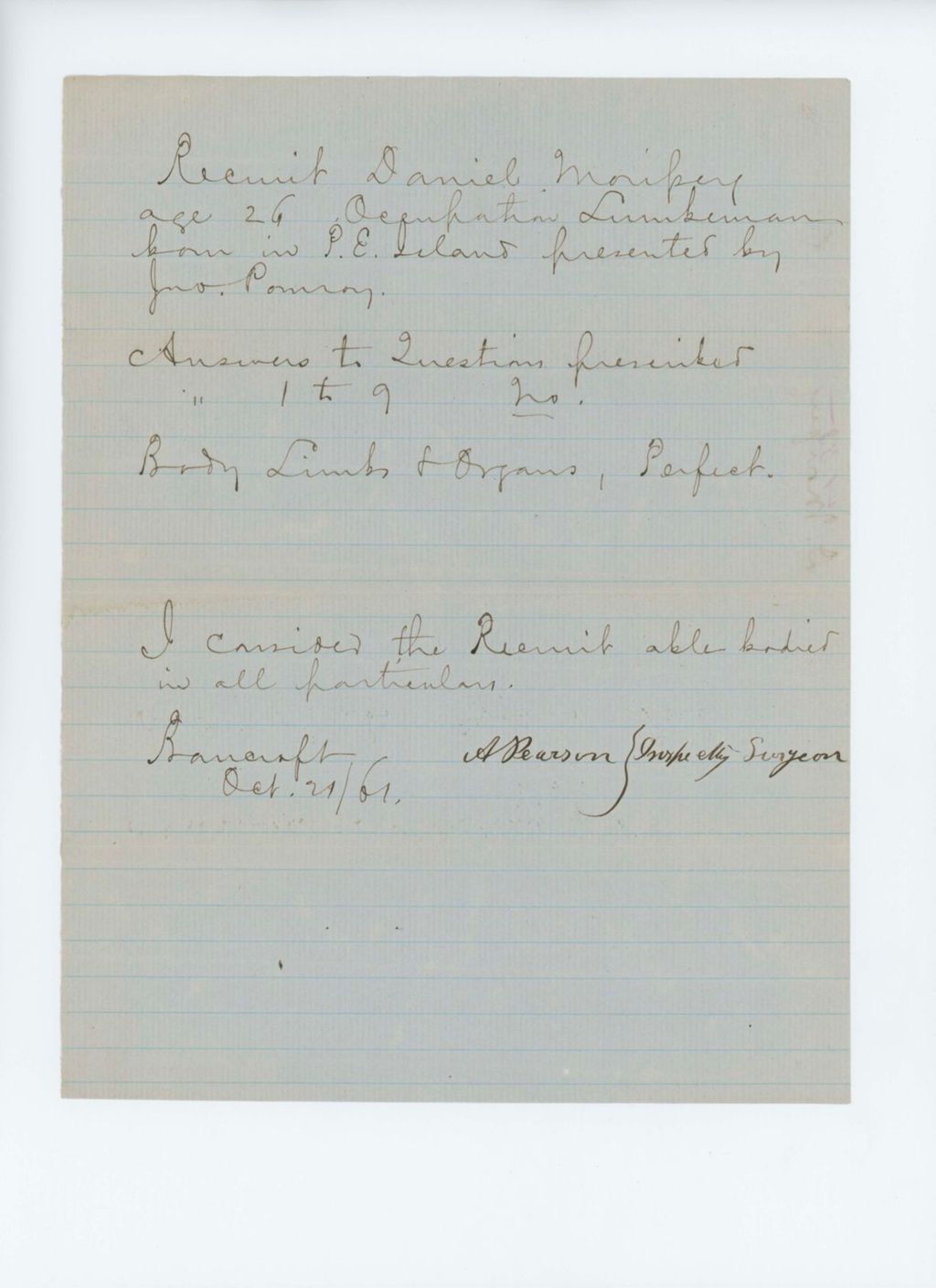 Miniature of Daniel Morissey Medical Examination