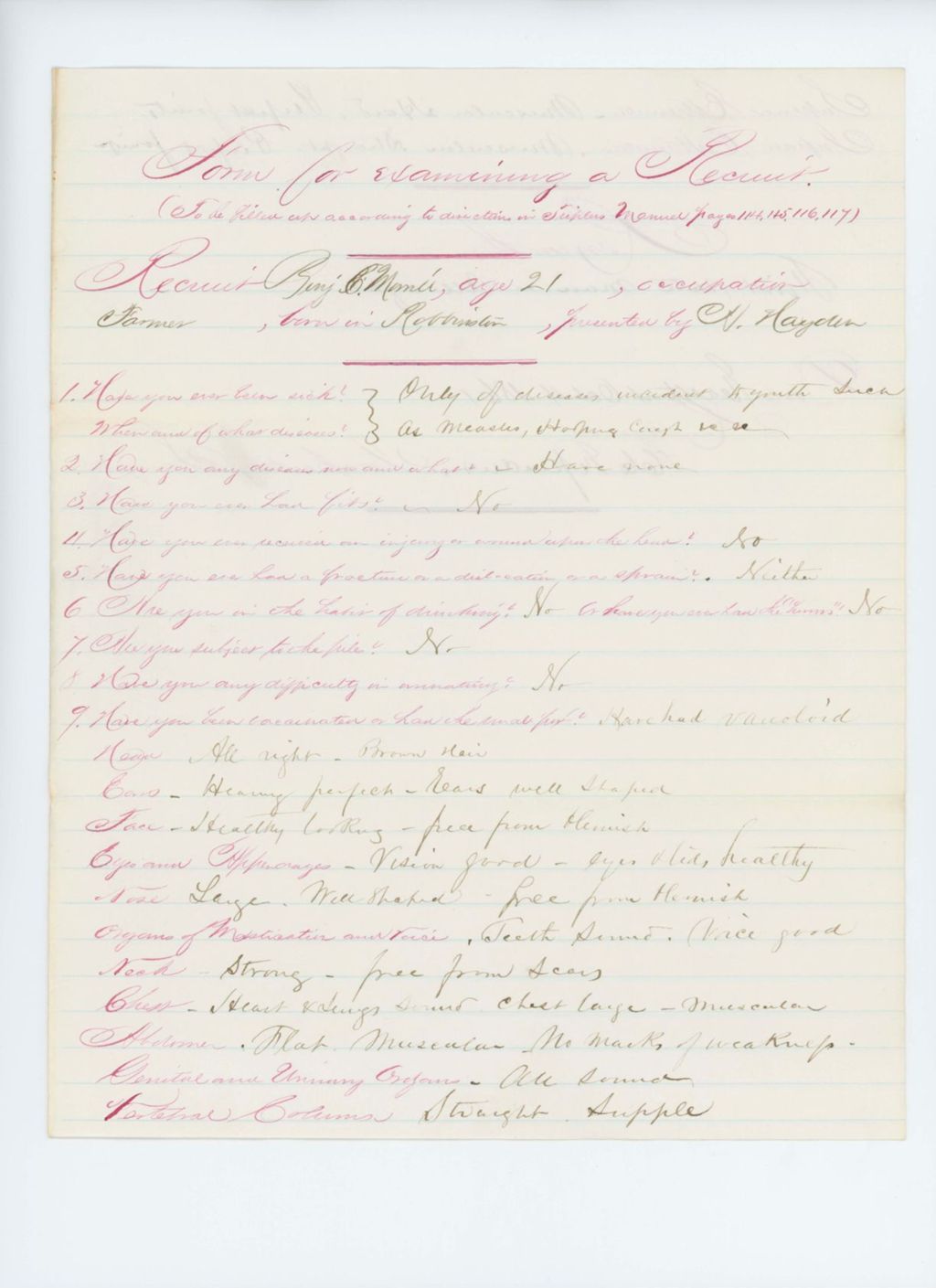 Miniature of Benjamin C. Morrill Medical Examination