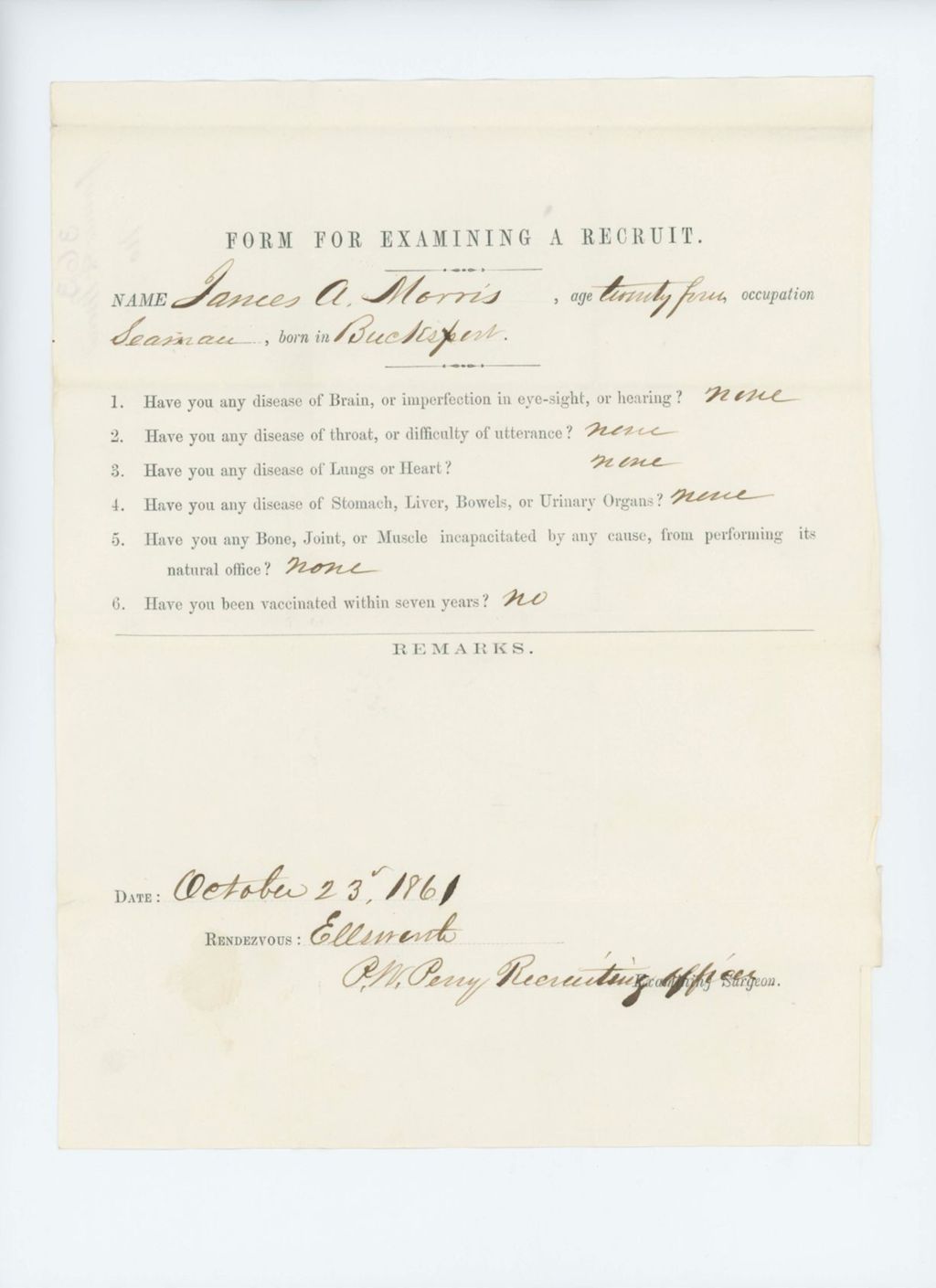 Miniature of James A. Morris Medical Examination