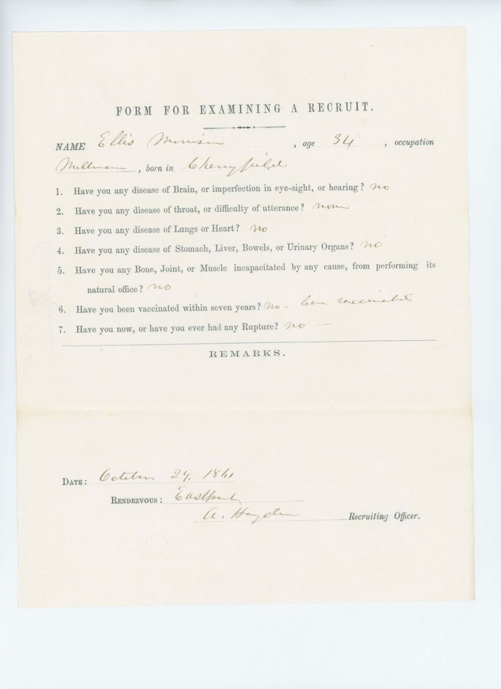 Miniature of Ellis Morrison Medical Examination