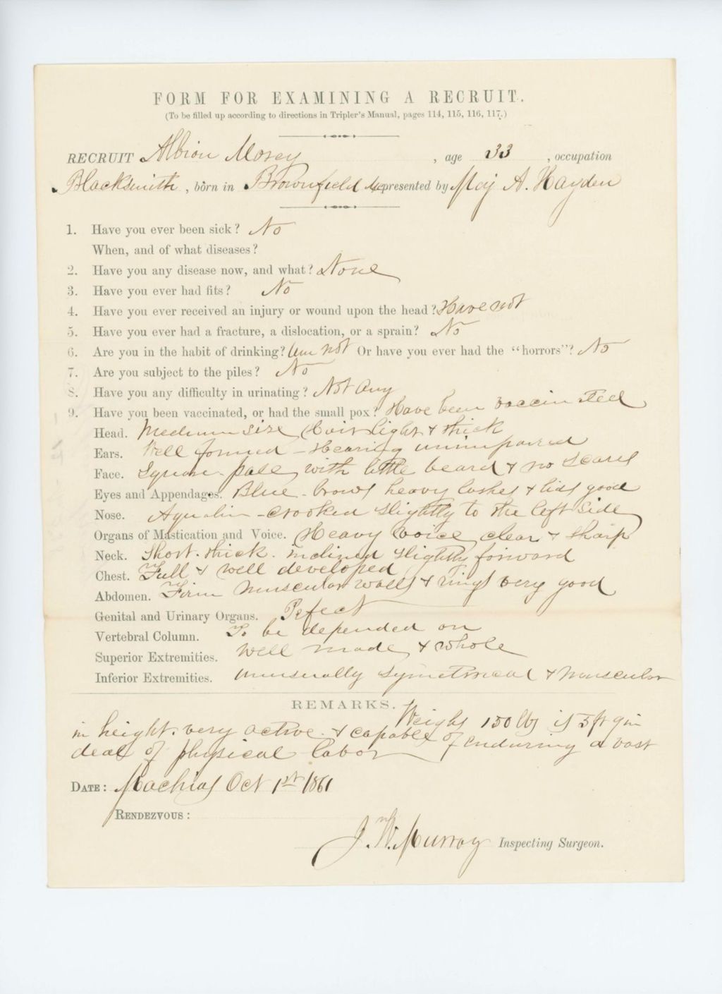 Miniature of Albion Mosey Medical Examination