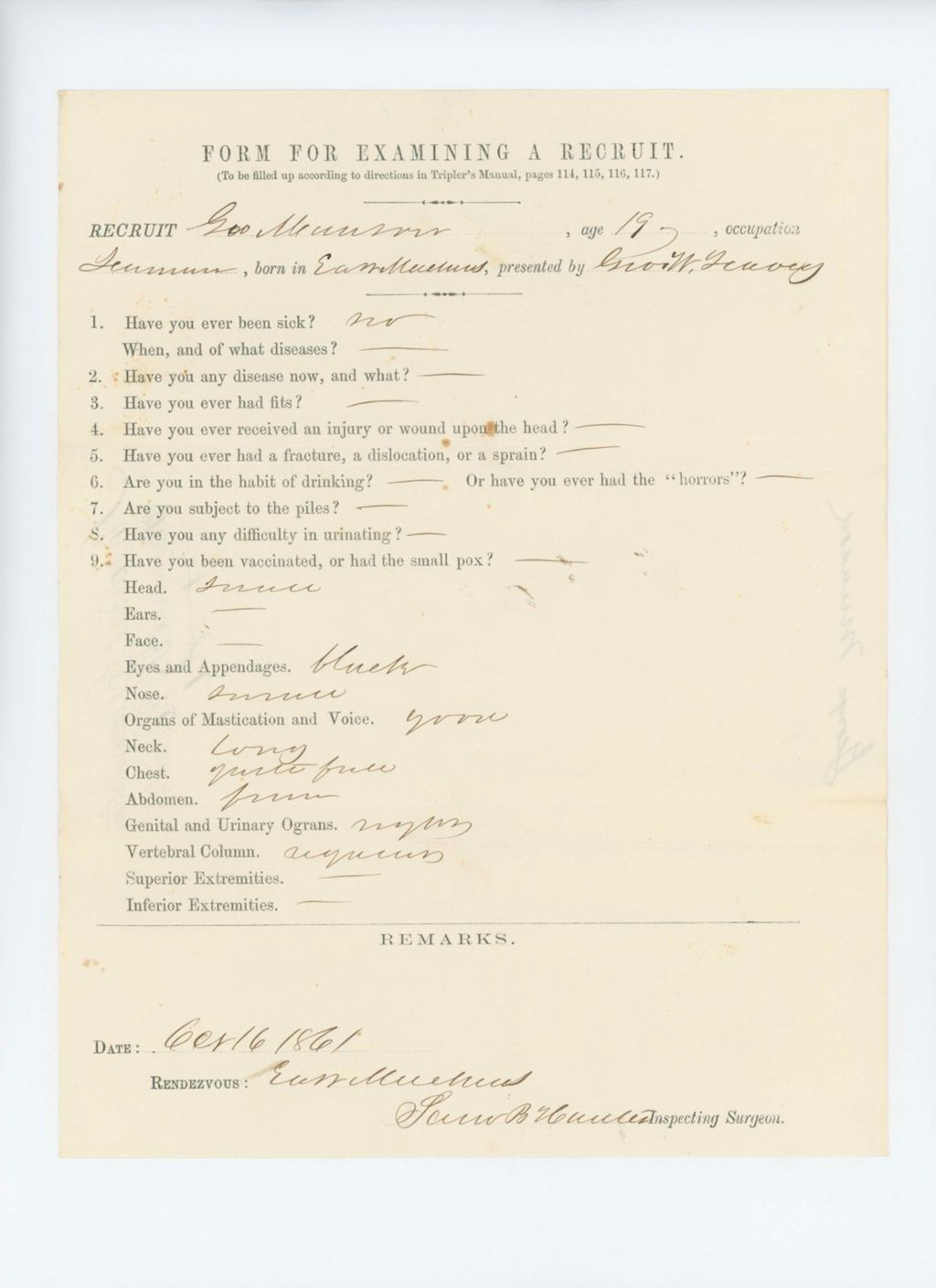 Miniature of George Munson Medical Examination
