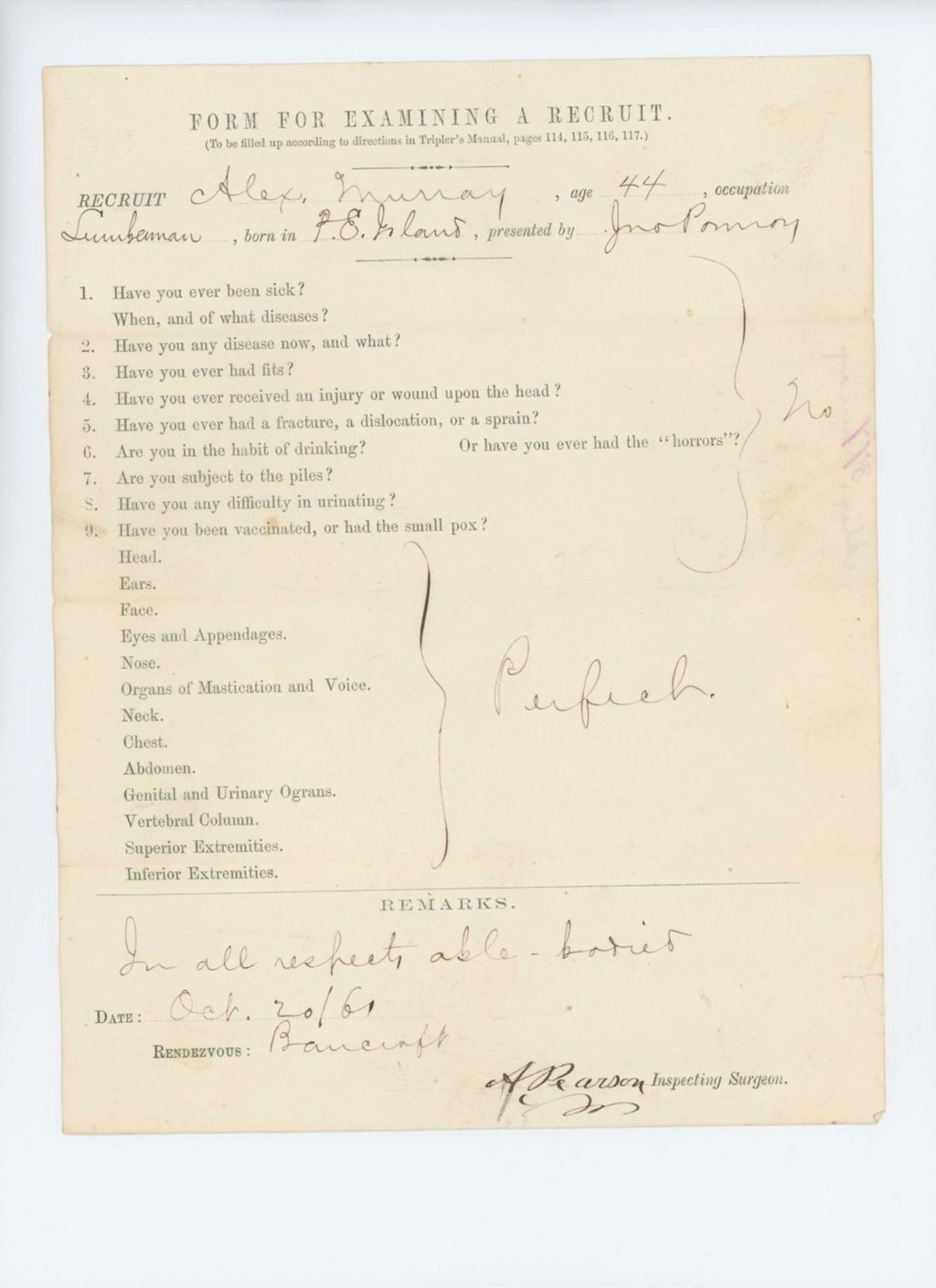 Miniature of Alexander Murray Medical Examination