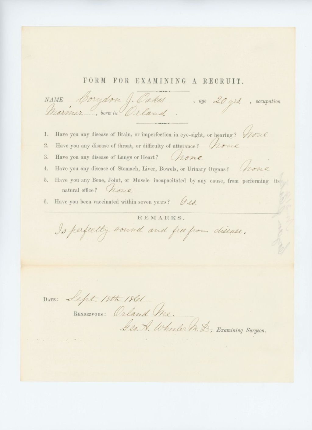 Miniature of Corydon J. Oakes Medical Examination