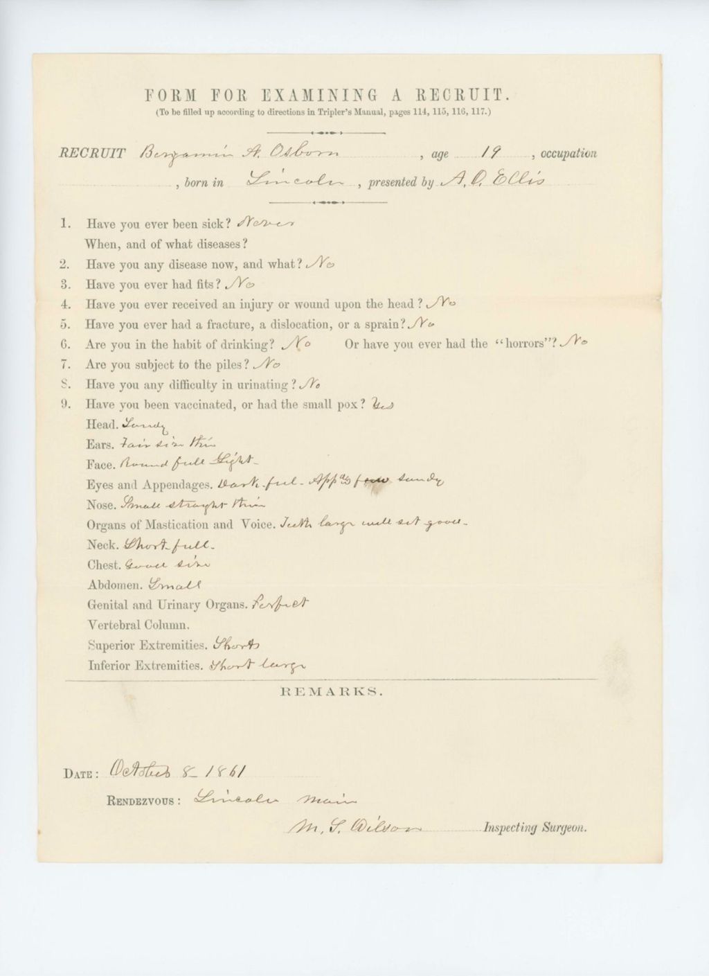 Miniature of Benjamin A. Osborn Medical Examination