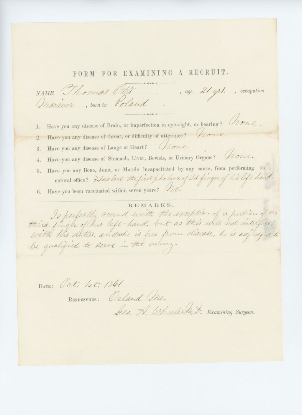 Miniature of Thomas Otis Medical Examination