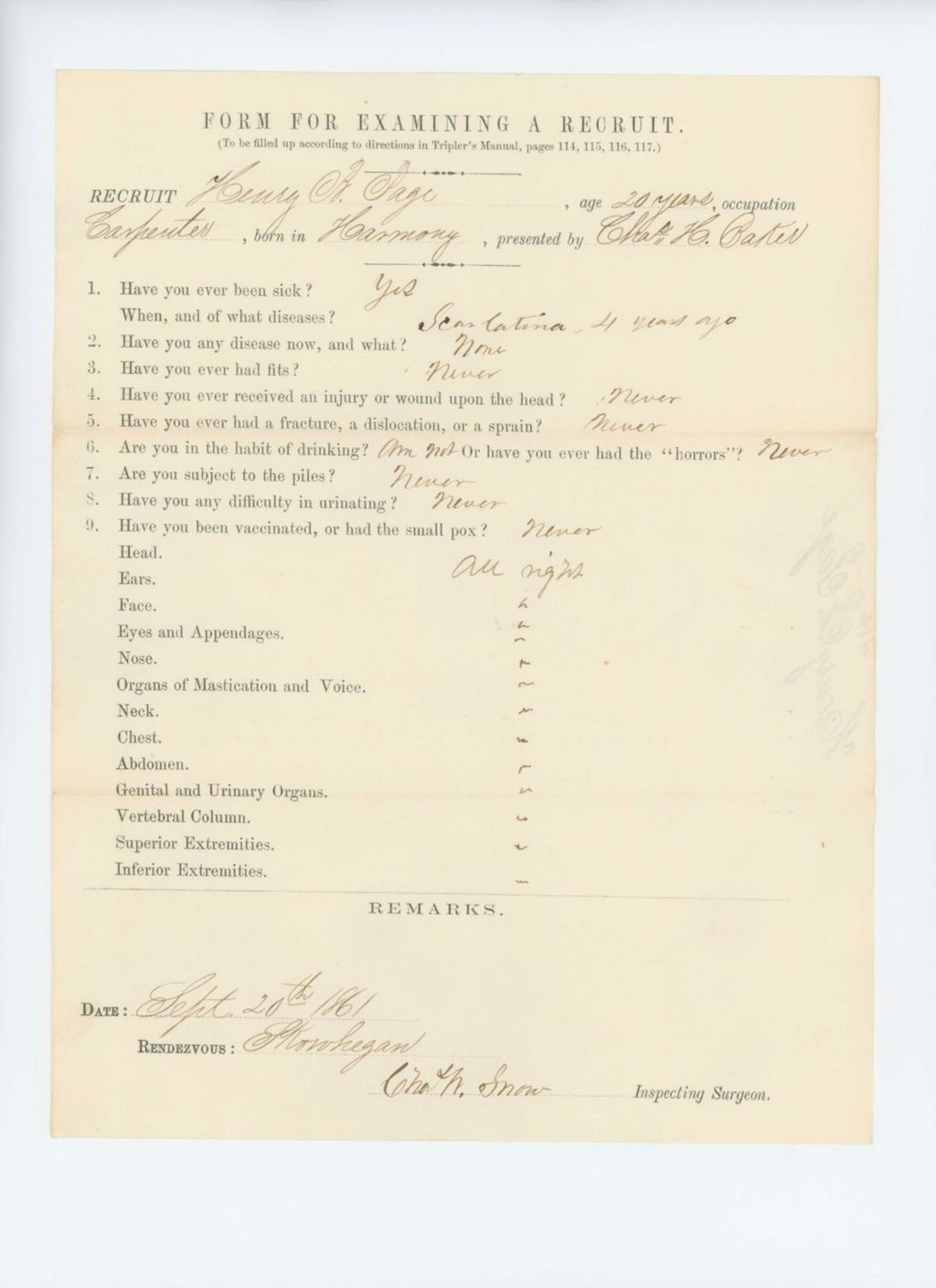 Miniature of Henry B. Page Medical Examination