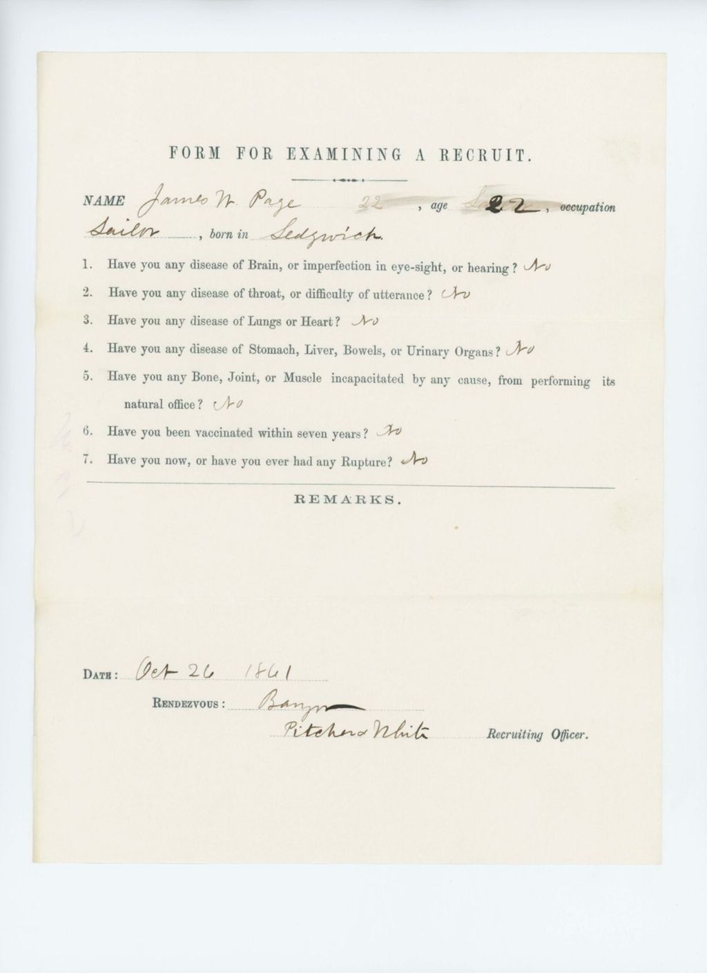Miniature of James W. Page Medical Examination