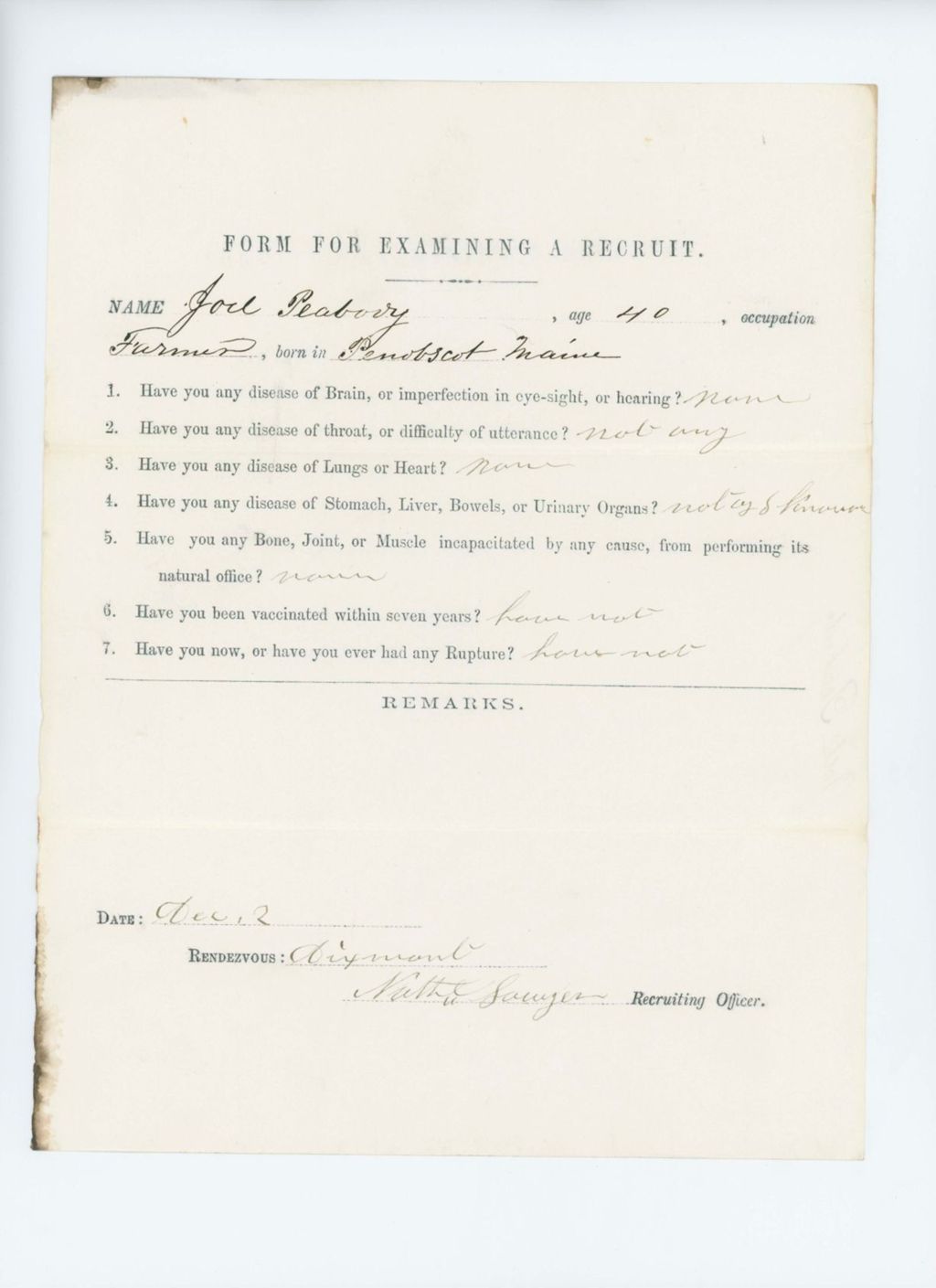 Miniature of Joel Peabody Medical Examination