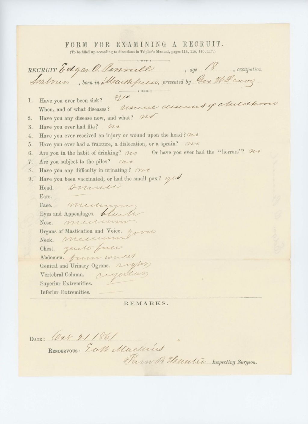 Miniature of Edgar O. Pennell Medical Examination