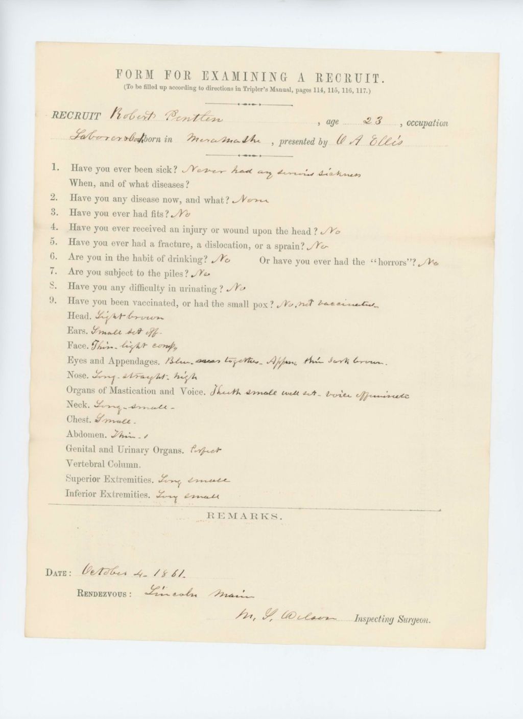 Miniature of Robert Pentlen Medical Examination