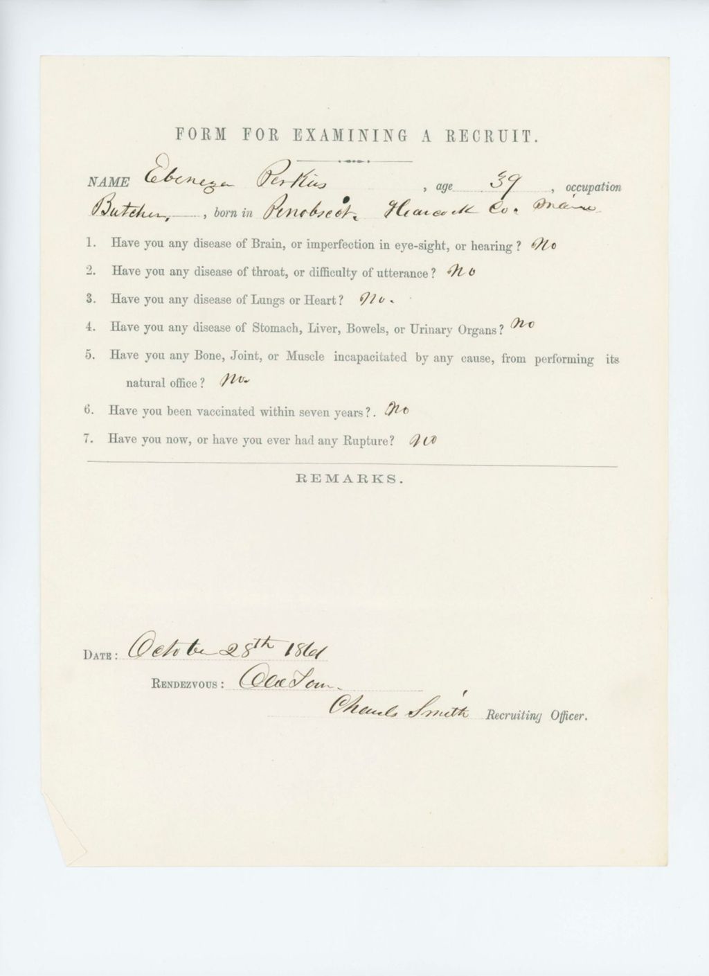 Miniature of Ebenezer Perkins Medical Examination