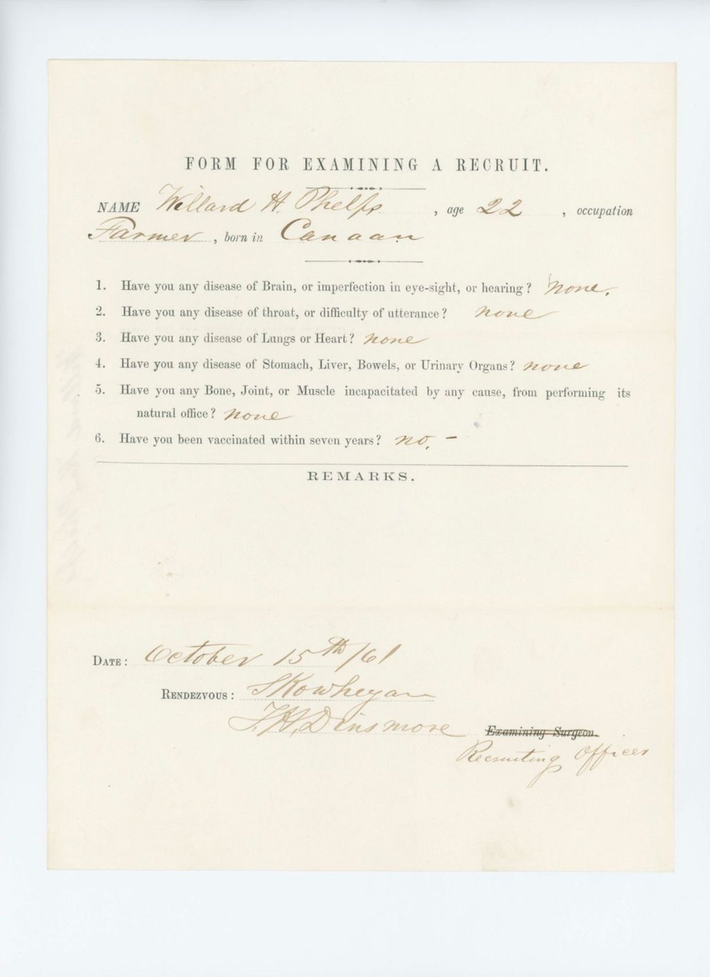 Miniature of Willard H. Phelps Medical Examination