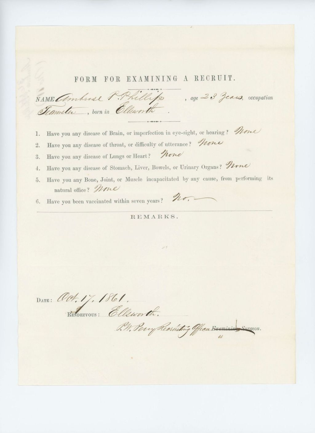 Miniature of Ambrose P. Phillips Medical Examination