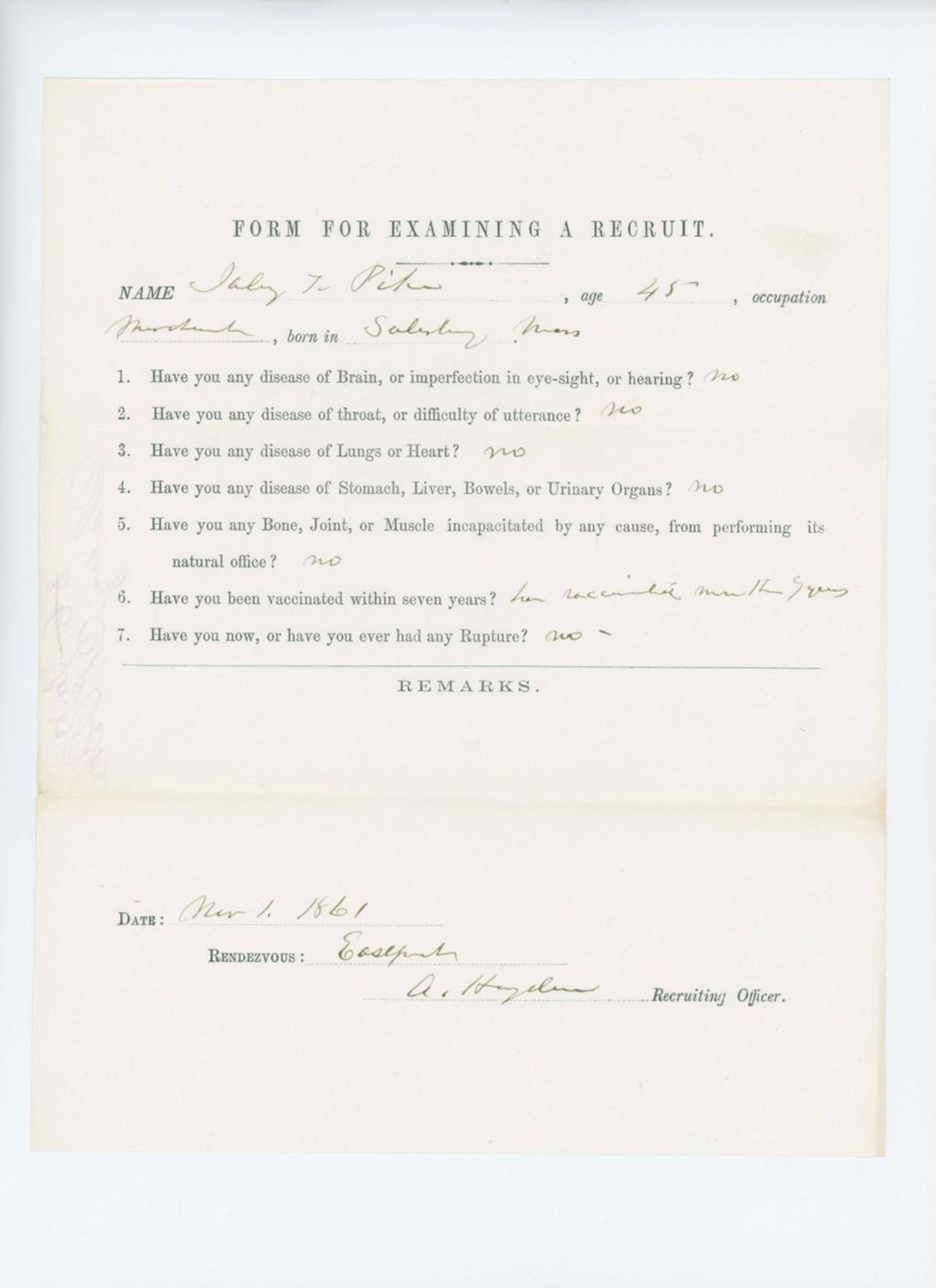 Miniature of Jabez T. Pike Medical Examination