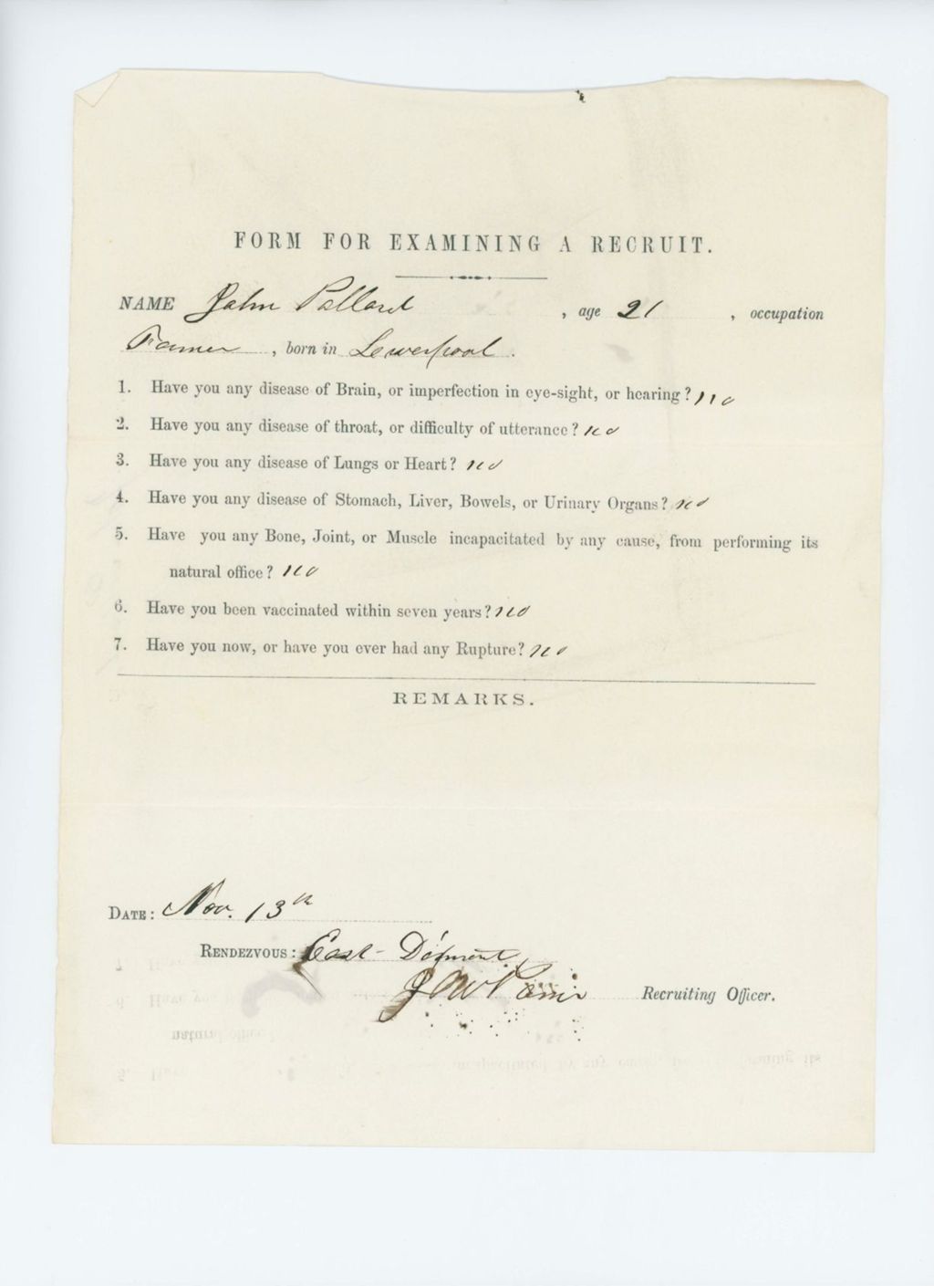 Miniature of John Pallard Medical Examination