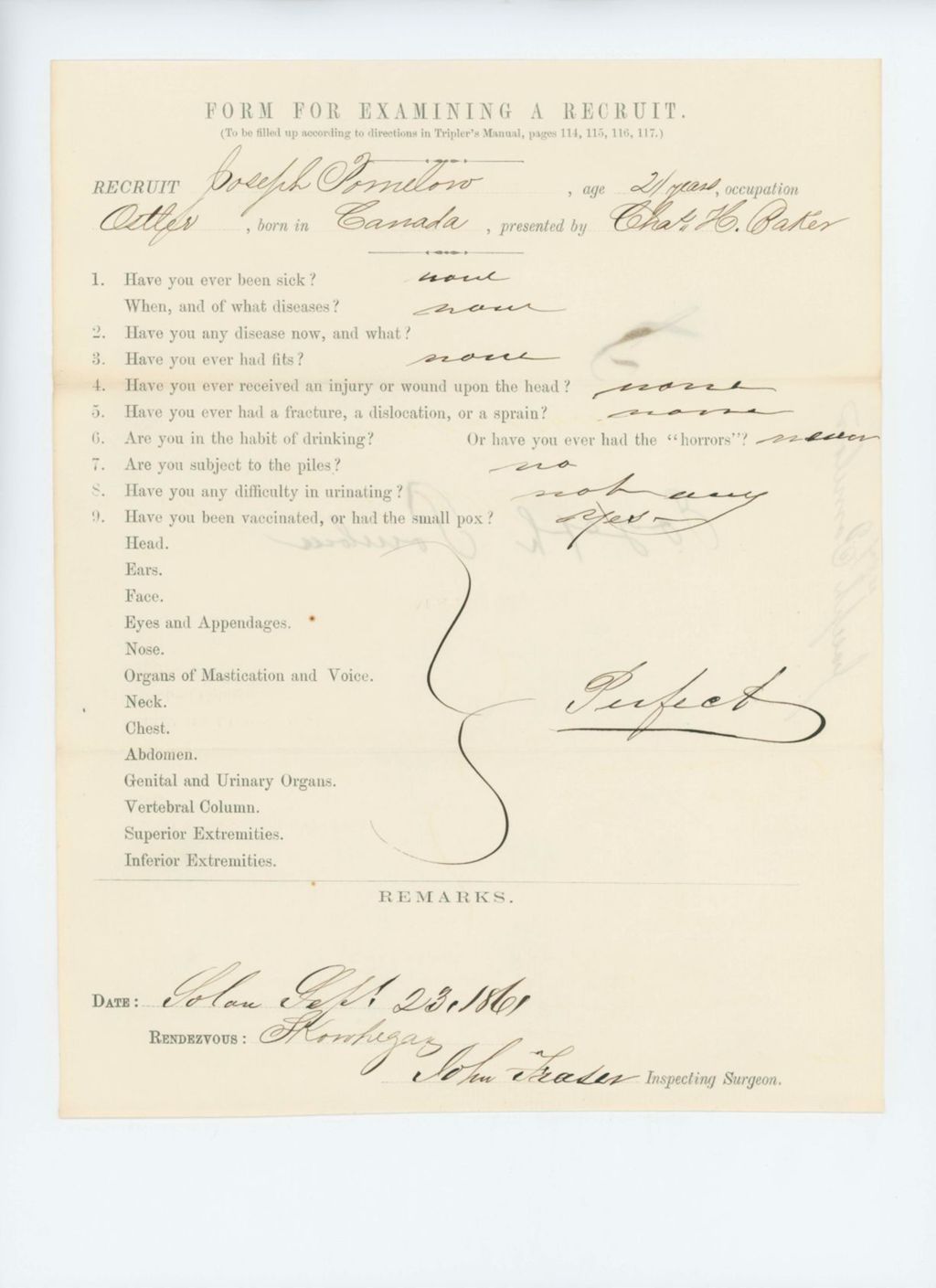 Miniature of Joseph Pomelow Medical Examination