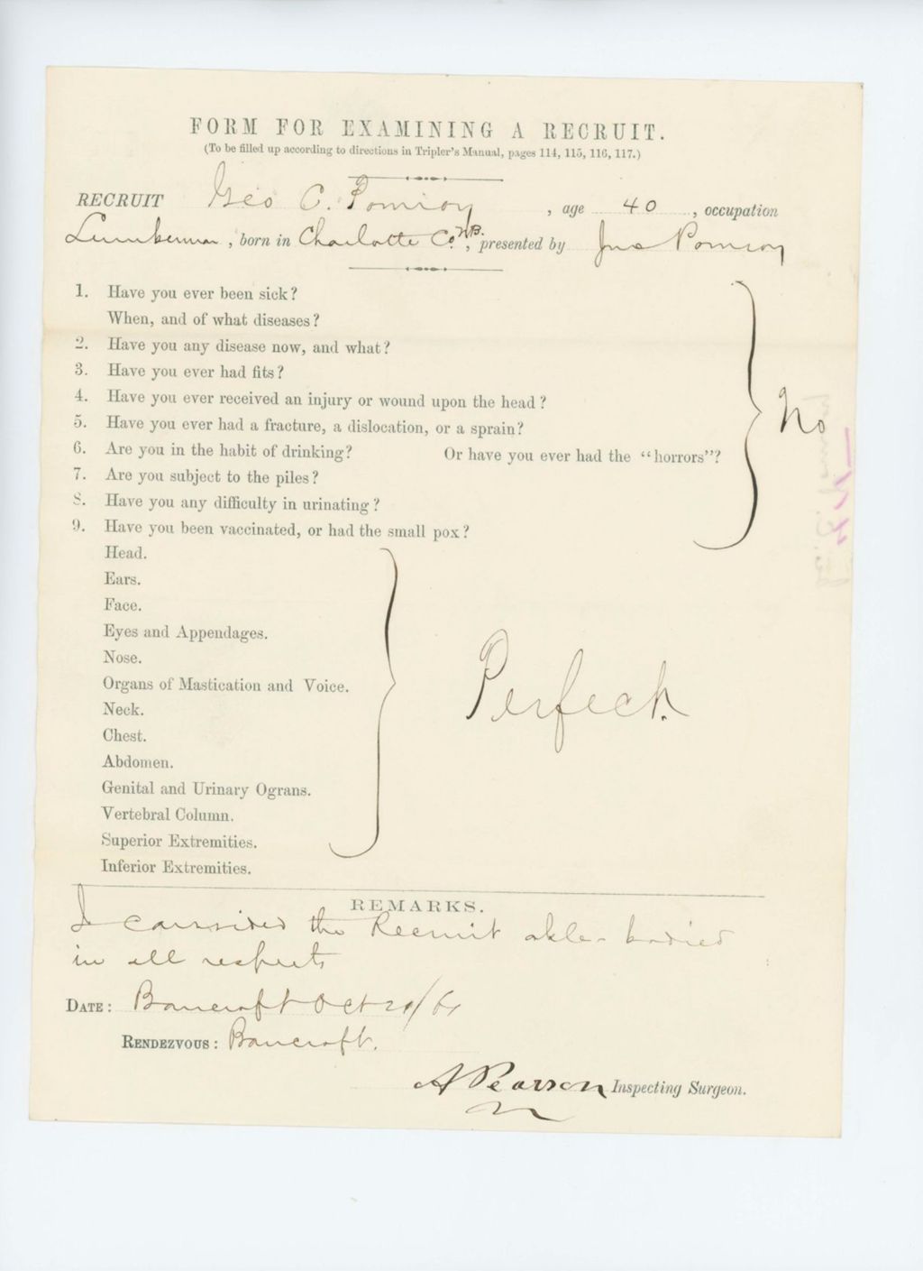 Miniature of George C. Pomroy Medical Examination