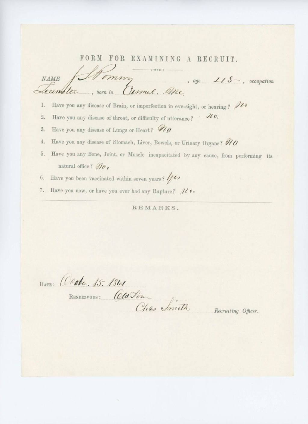 Miniature of J.S. Pomroy Medical Examination