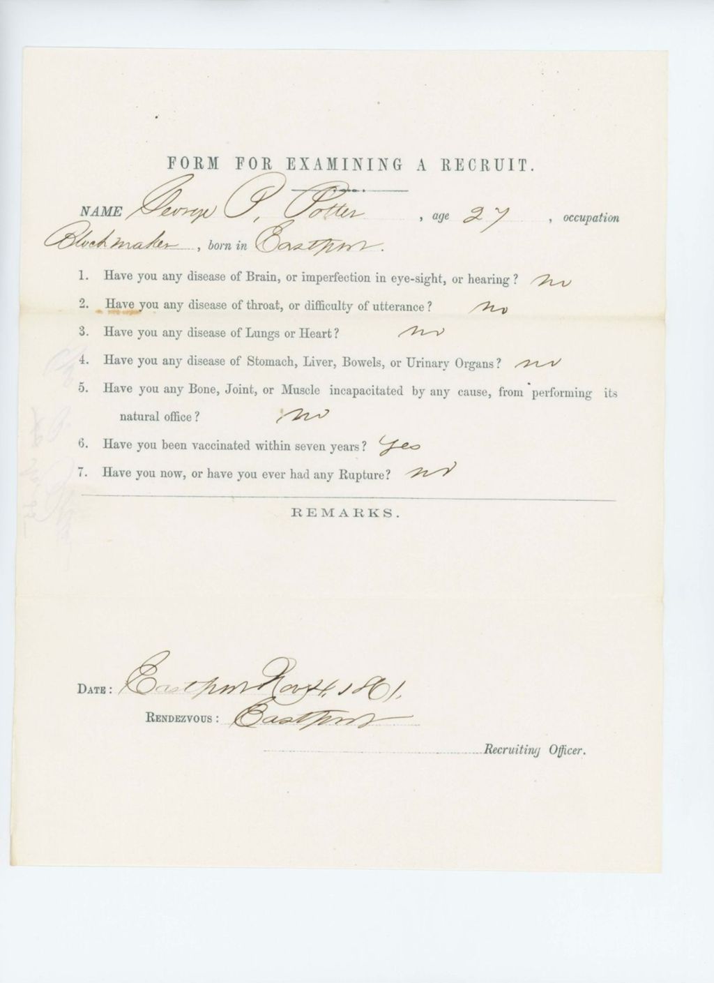 Miniature of George P. Potter Medical Examination