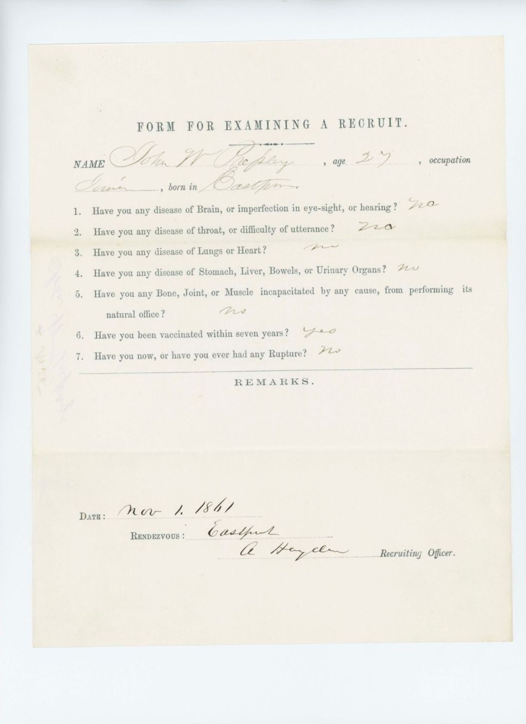 Miniature of John W. Presley Medical Examination