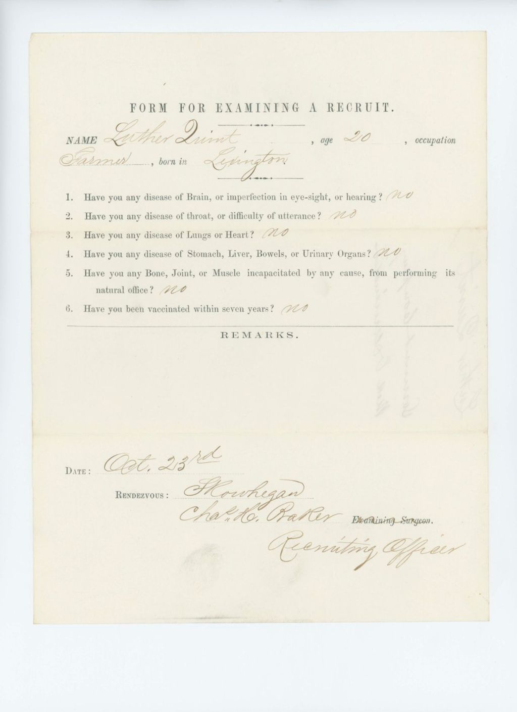 Miniature of Luther Quint Medical Examination