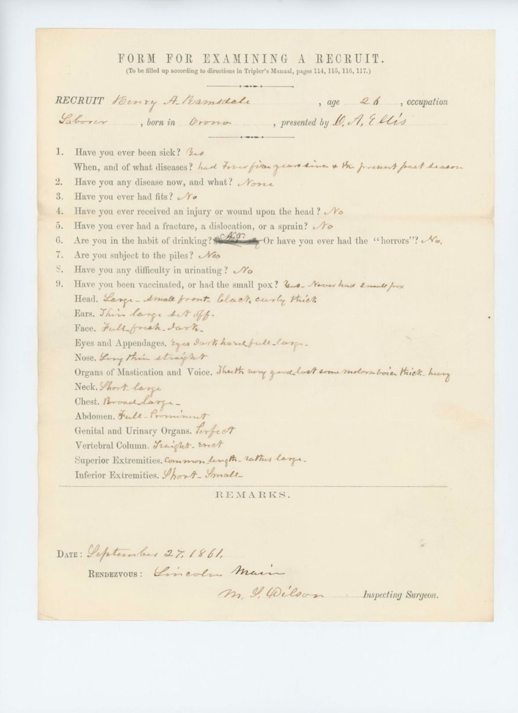 Miniature of Henry A. Ramsdale Medical Examination