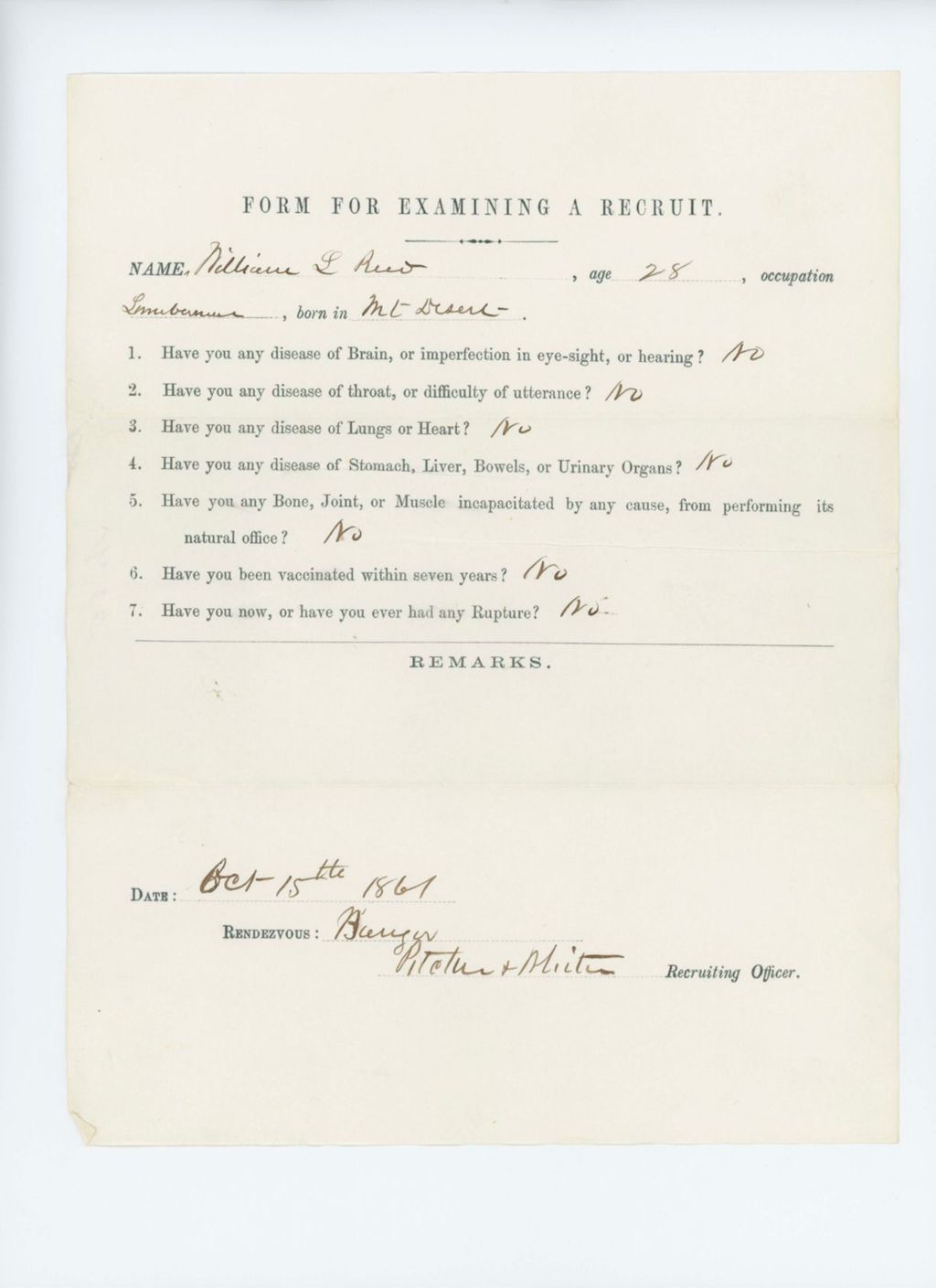 Miniature of William L. Reed Medical Examination