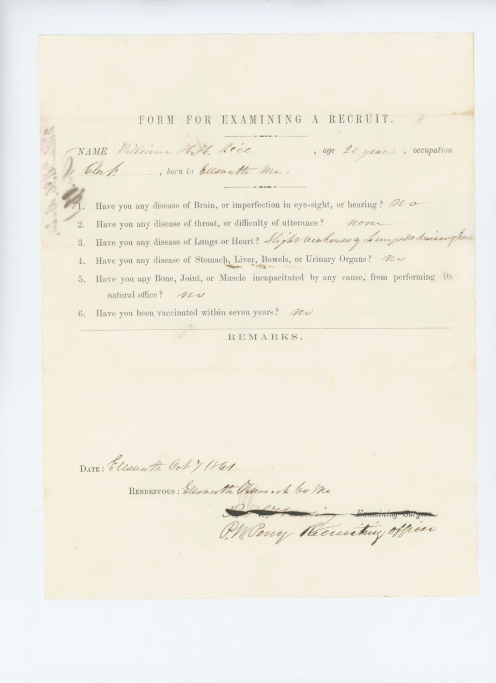 Miniature of William H.H. Rice Medical Examination