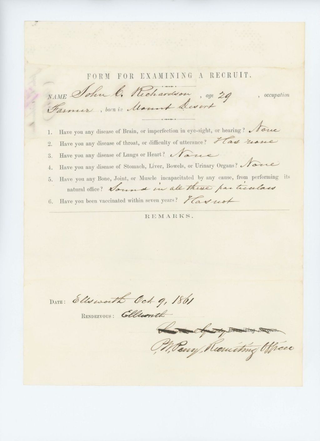 Miniature of John C. Richardson Medical Examination