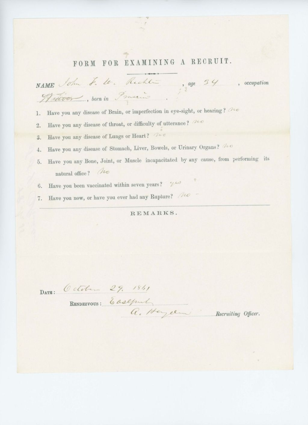 Miniature of John F.W. Richter Medical Examination