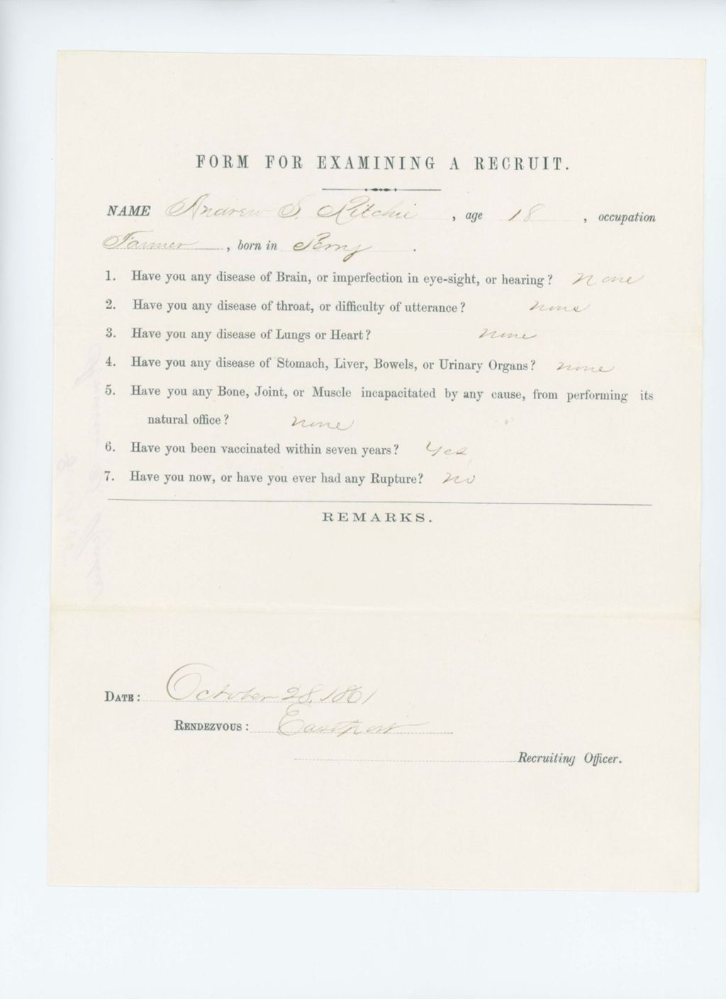 Miniature of Andrew S. Ritchie Medical Examination