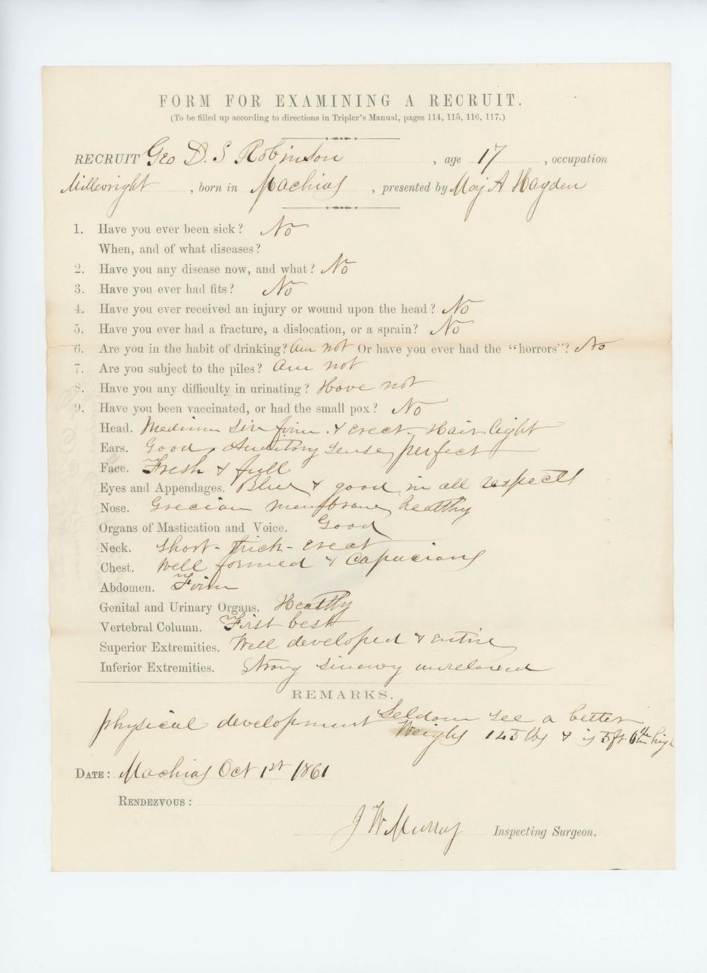 Miniature of George D.S. Robinson Medical Examination