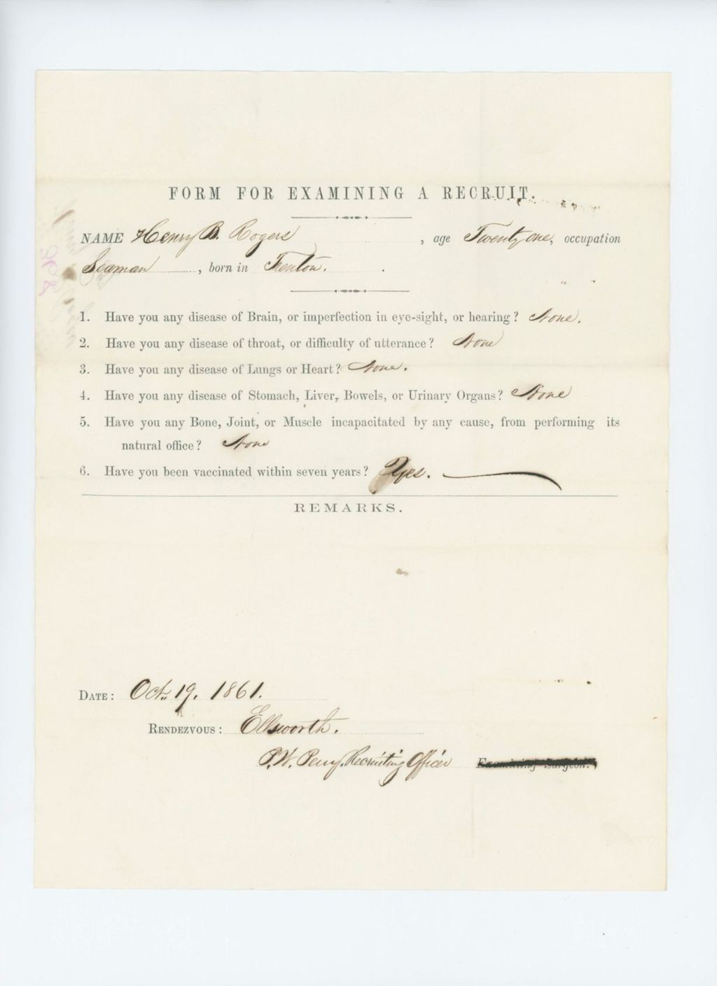 Miniature of Henry B. Rogers Medical Examination