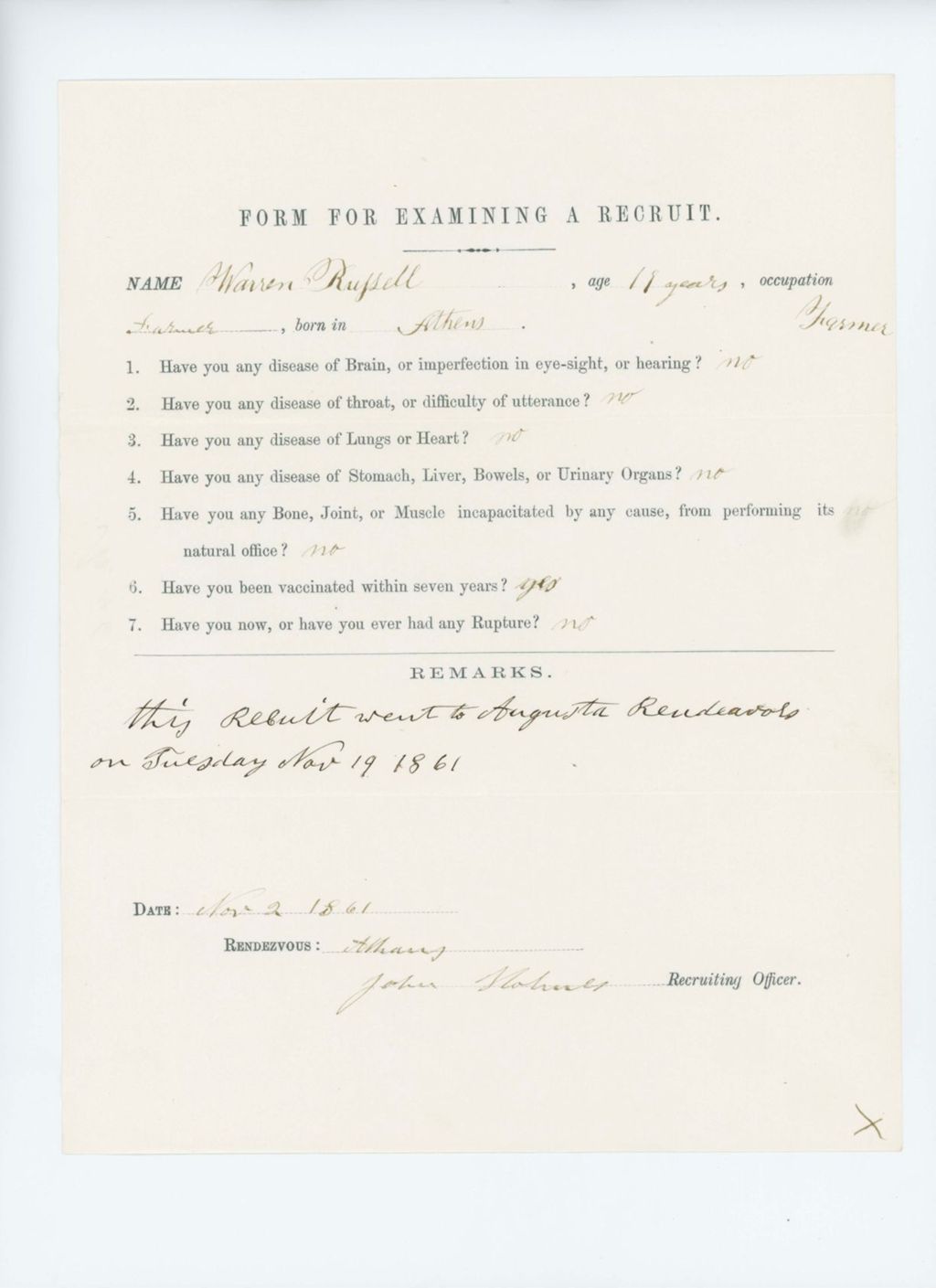 Miniature of Warren Russell Medical Examination