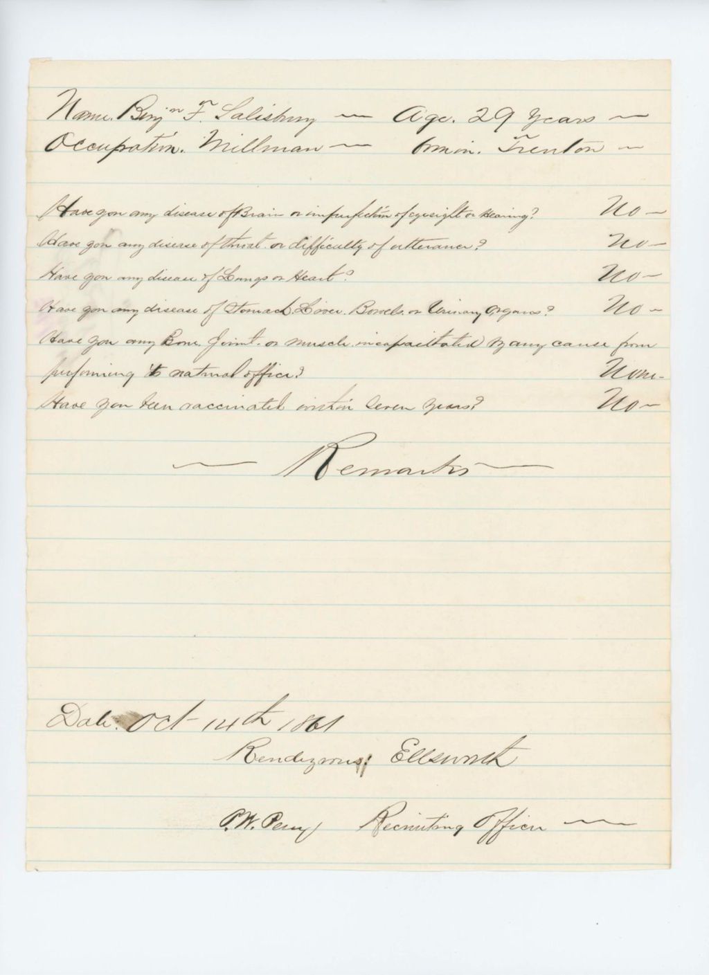 Miniature of Benjamin F. Salisbury Medical Examination