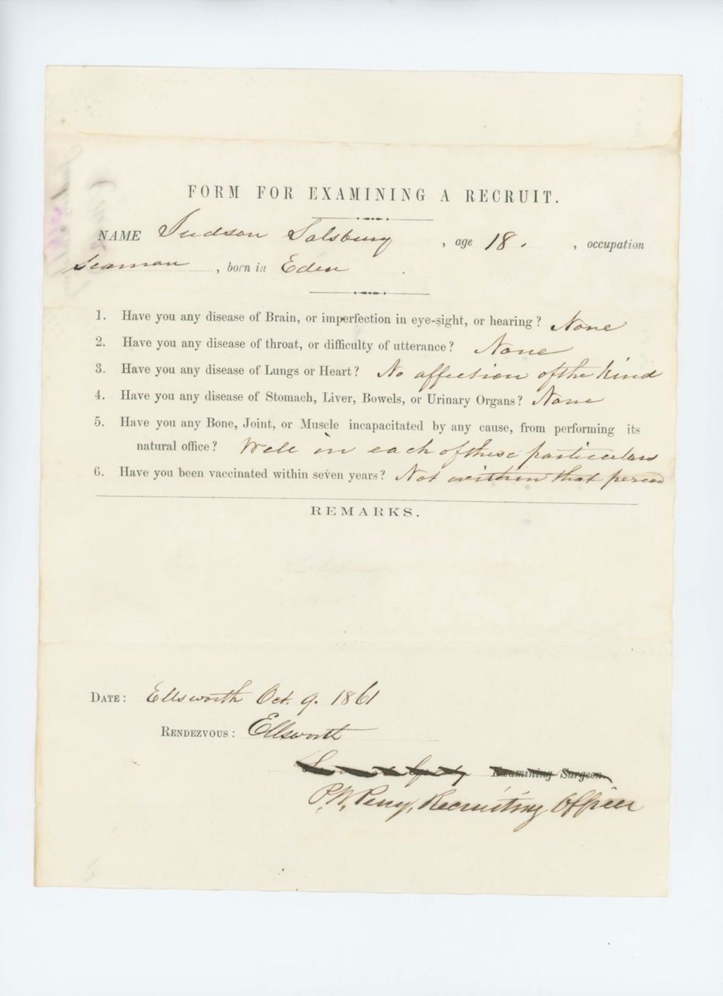 Miniature of Judson Salsbury Medical Examination