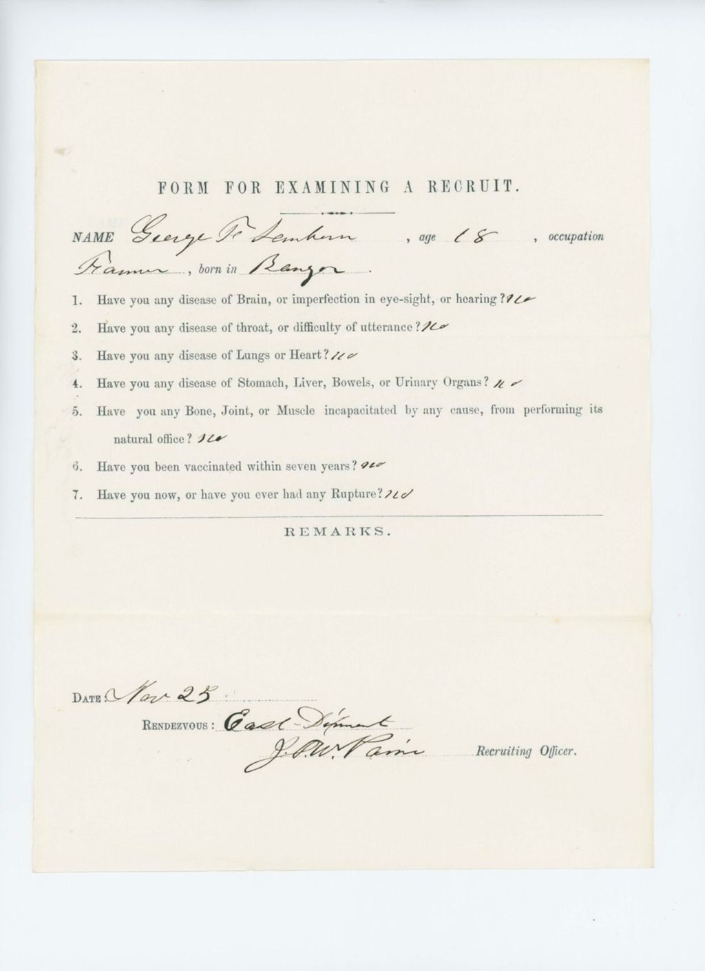 Miniature of George F. Sandborn Medical Examination