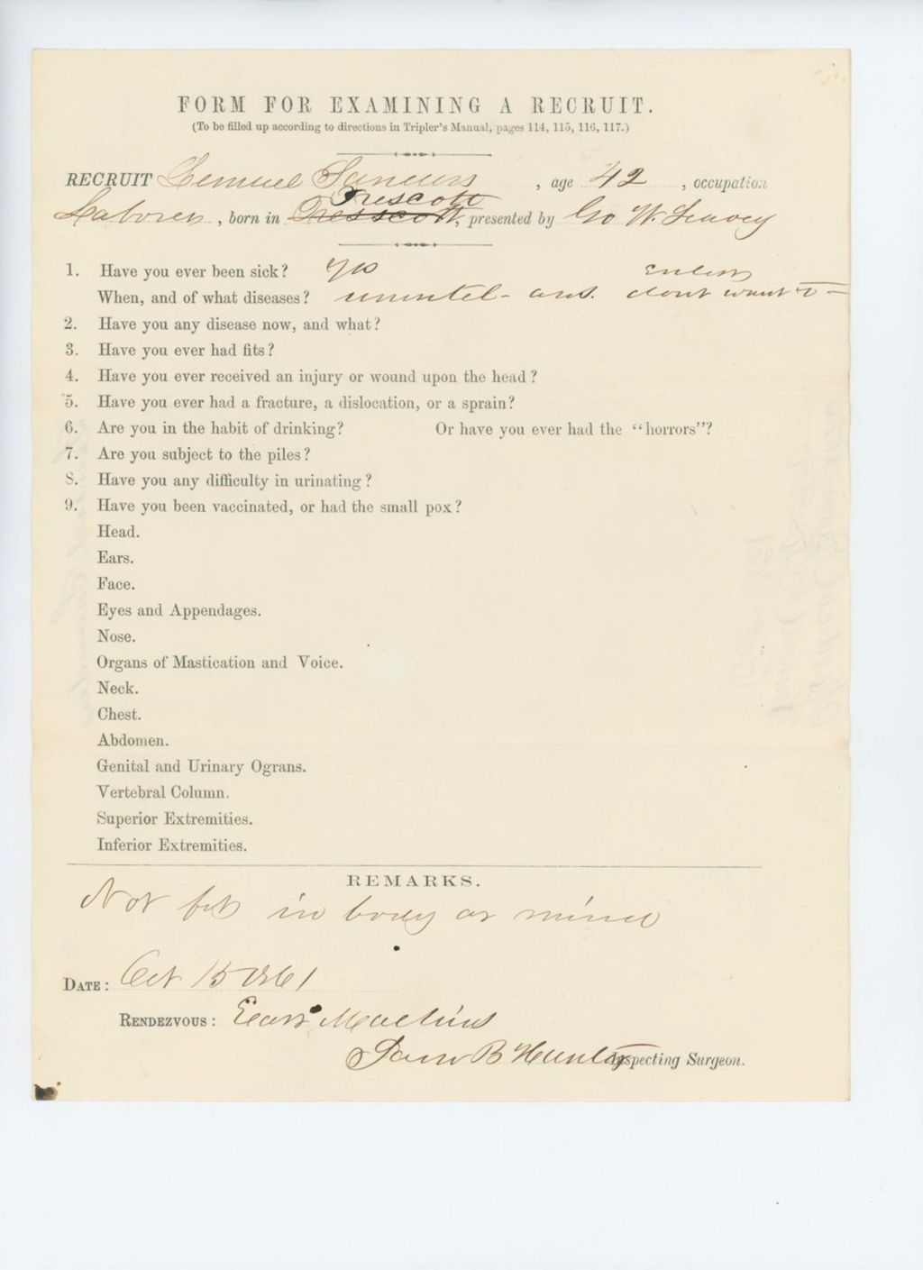 Miniature of Lemuel Sunders Medical Examination